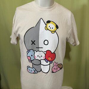 BT21 BTS KOYA RJ SHOOKY MANG CHIMMY COOKY Men's Beige Shirt Medium
